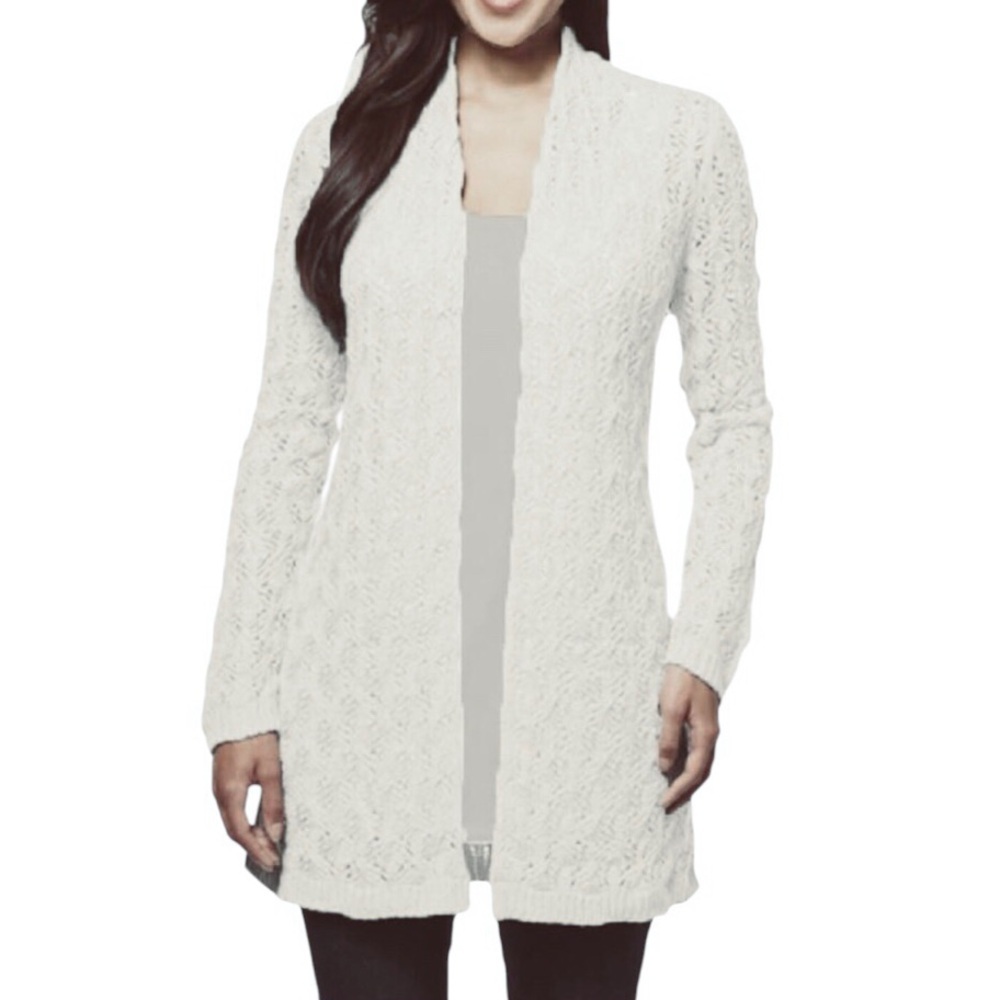 Leo & Nicole Light Ivory knit Pointelle Open Cardigan for Women Size L - Picture 2 of 14